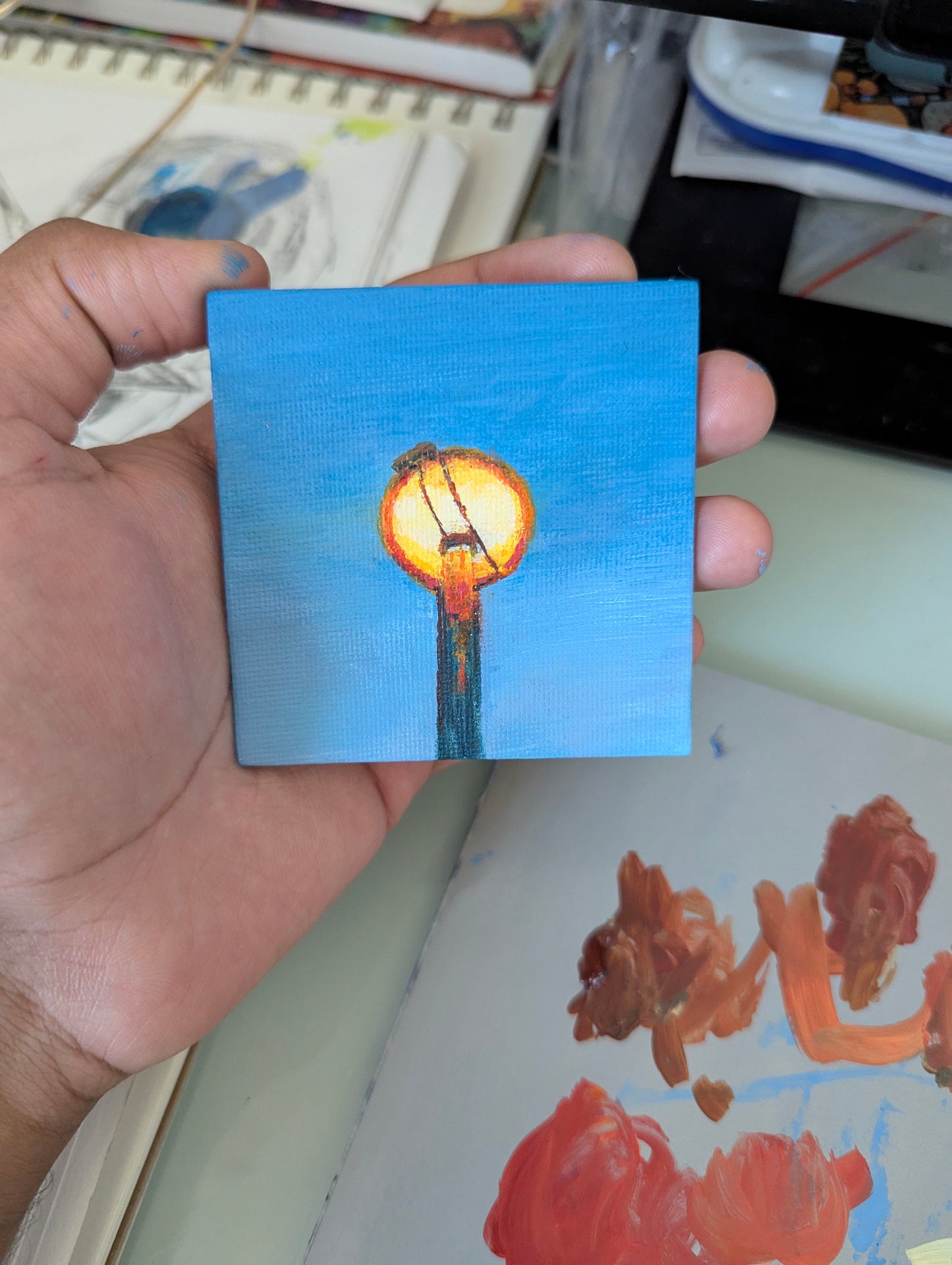 "Lamp at South Coast Plaza" - 3x3 Inch Canvas Magnet (acrylic painting)