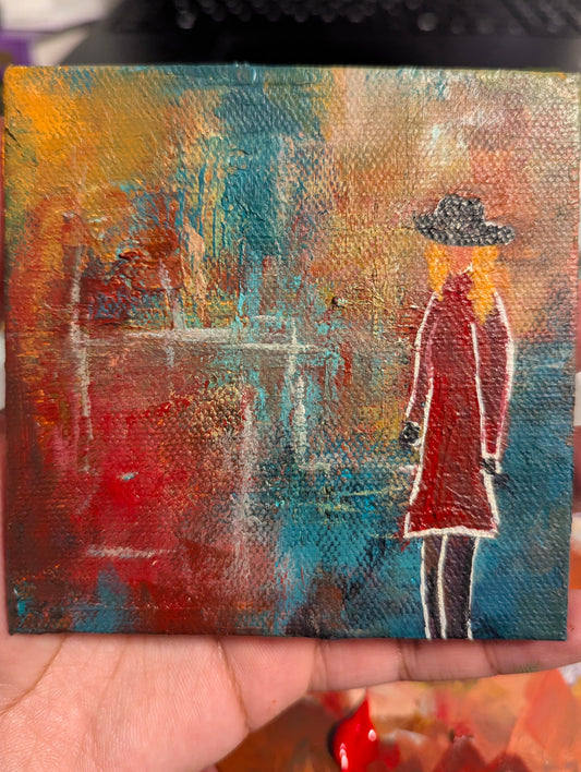 "Unknown Familiarity" - 4x4 Inch Canvas Magnet (acrylic painting)