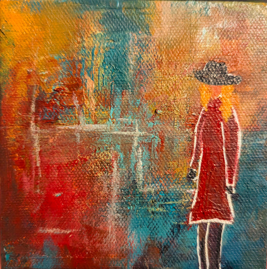 "Unknown Familiarity" - 4x4 Inch Canvas Magnet (acrylic painting)